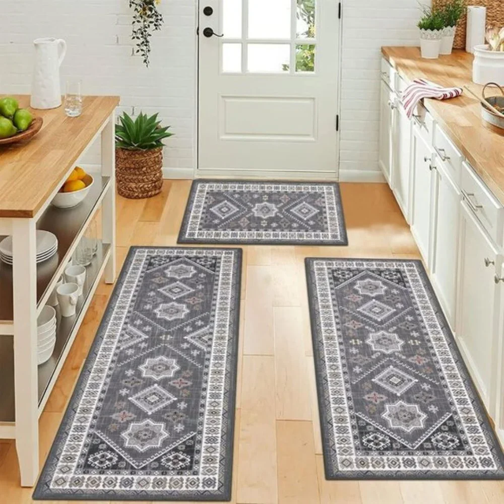 New 3-Piece Boho Kitchen Rug Set, Non-Slip, Washable Mats for Kitchen & Hallway